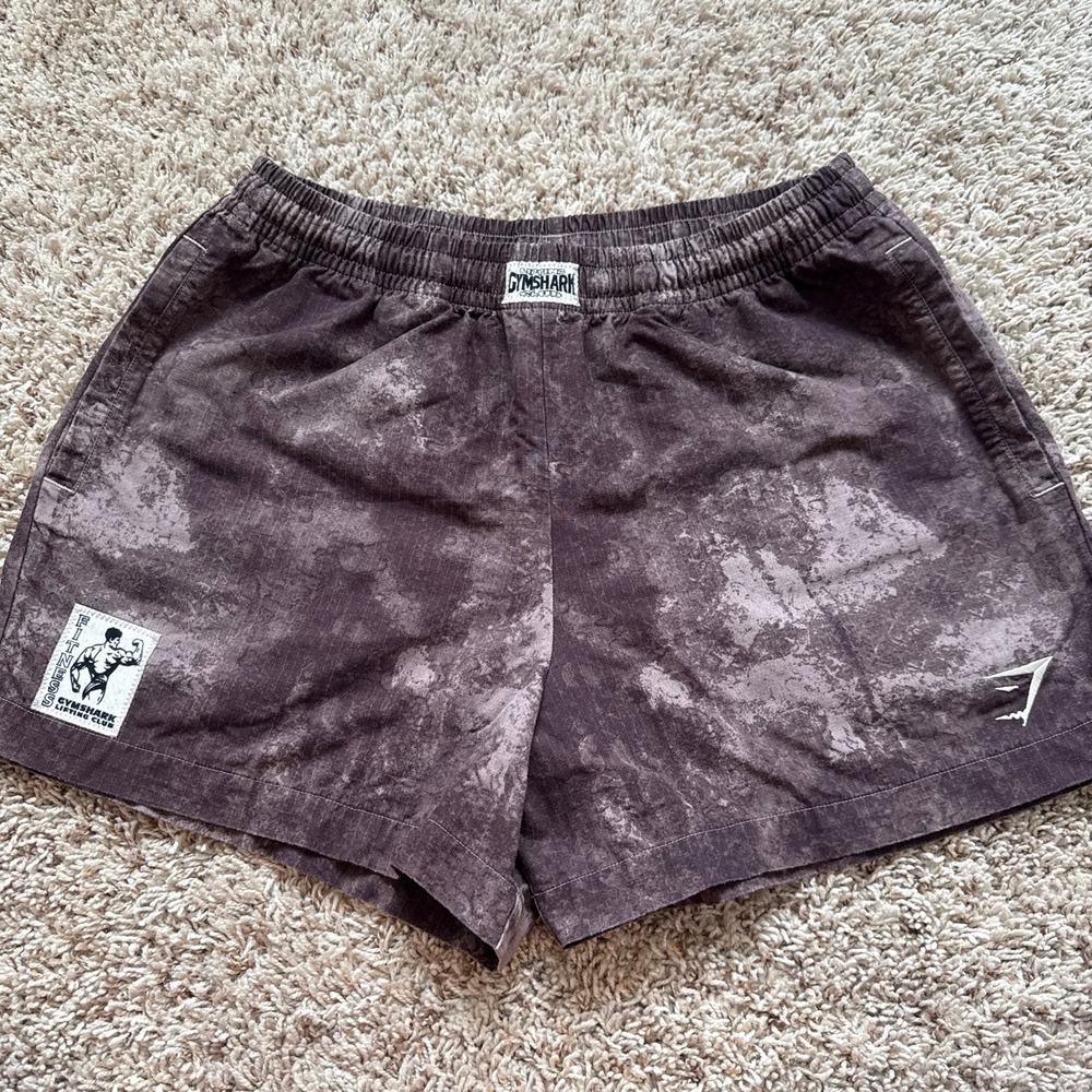 Gymshark Heritage Lifting Club Shorts Mens Large Brown Acid Wash Ripstop Cotton